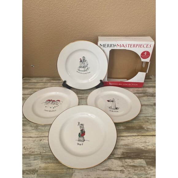 Merry Masterpieces Fine Porcelain Dessert Plates American Collection Set of 4 - Picture 2 of 16